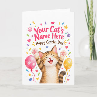 Cute Watercolor Cat Gotcha Day Celebration Card