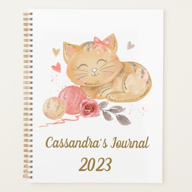 Cute Watercolor Cat Personalized Planner (Front)