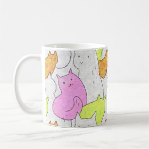 Cute Watercolor Cats Doodle Pattern Coffee Mug