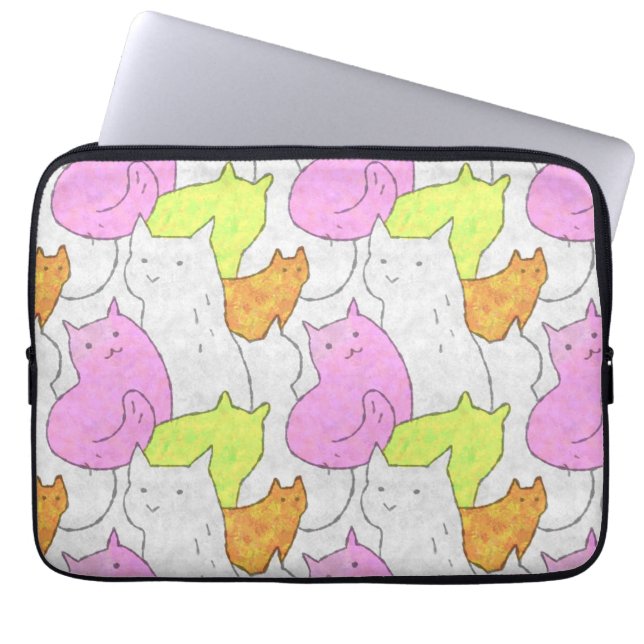 Cute Watercolor Cats Doodle Pattern Laptop Sleeve (Front)