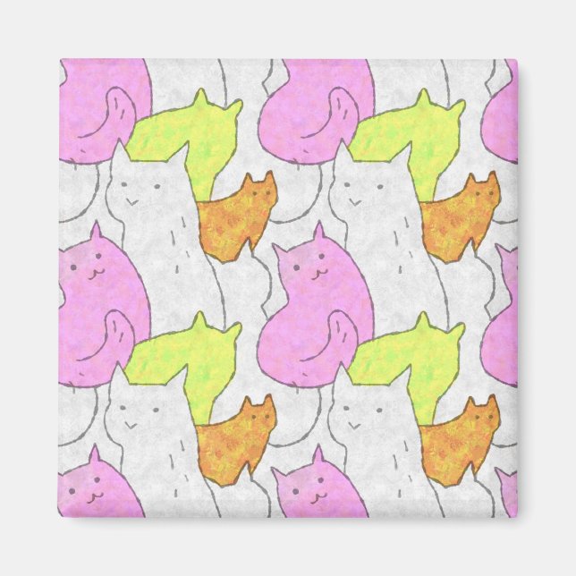 Cute Watercolor Cats Doodle Pattern Magnet (Front)