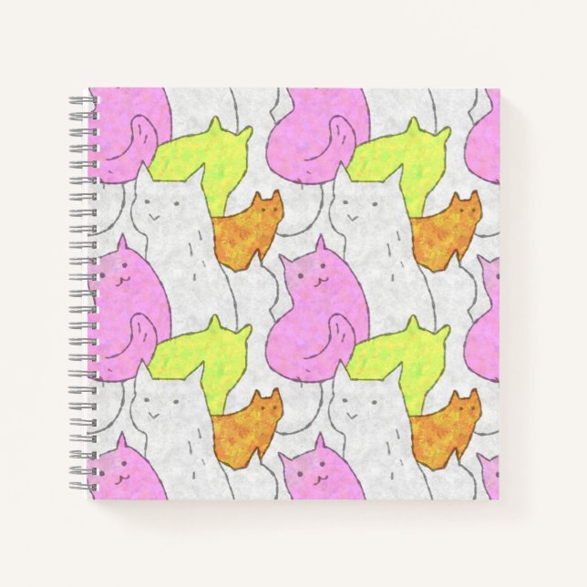 Cute Watercolor Cats Doodle Pattern Notebook (Front)