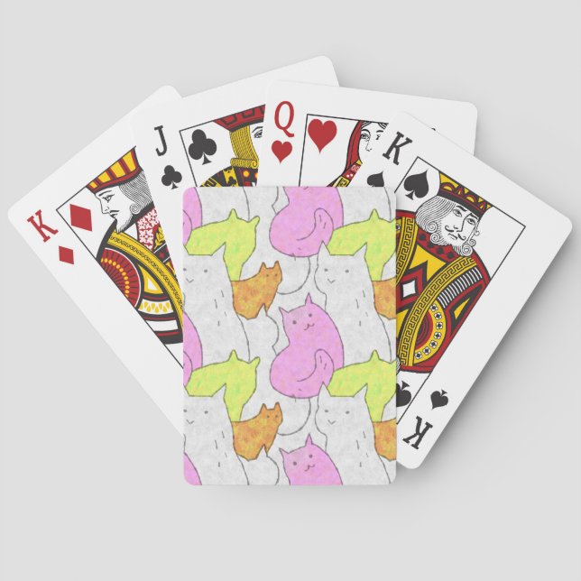 Cute Watercolor Cats Doodle Pattern Playing Cards (Back)