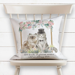 Cute Watercolor Cats Just Married Wedding Keepsake Throw Pillow