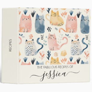 Cute watercolor cats script name recipe binder