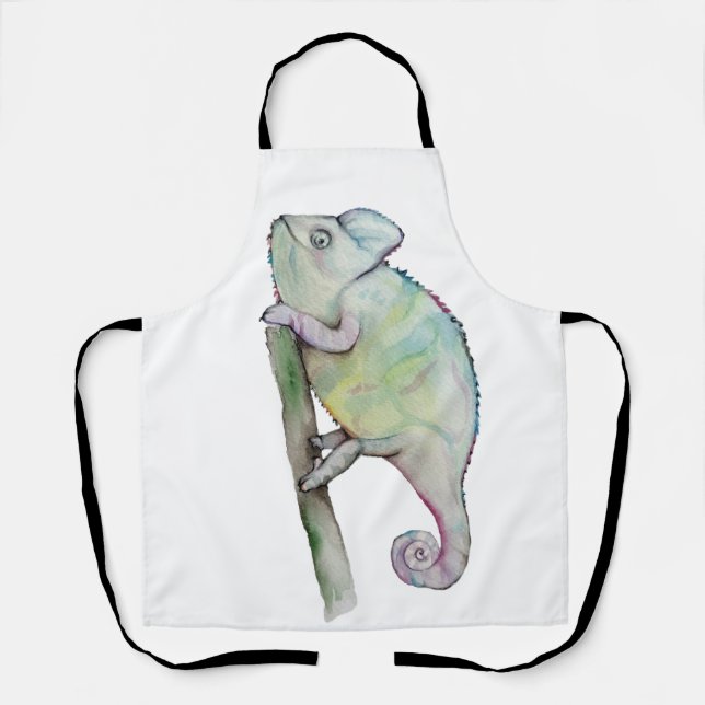 Cute watercolor chameleon apron (Front)