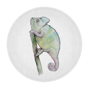 Cute watercolor chameleon cutting board