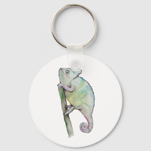 Cute watercolor chameleon keychain