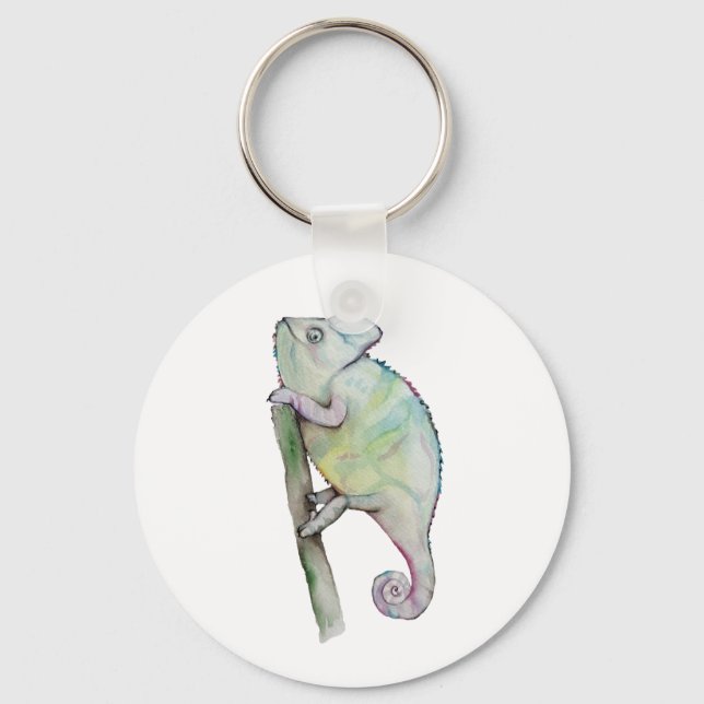 Cute watercolor chameleon keychain (Front)