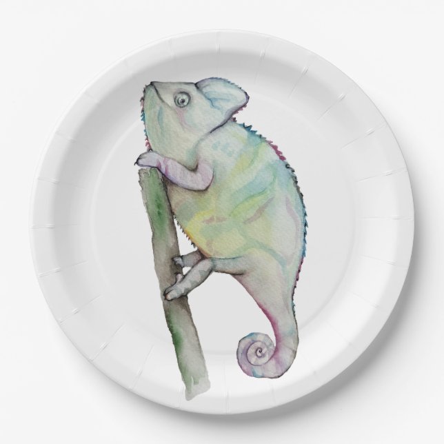 Cute watercolor chameleon paper plate (Front)