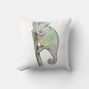 Cute watercolor chameleon throw pillow