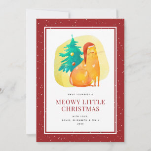 Cute Watercolor Chat Rouge Meowy Carte de Noël