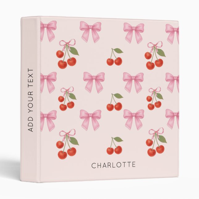 Cute Watercolor Cherry Bow Coquette Pattern Binder (Front/Spine)