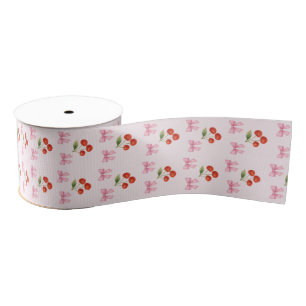 Cute Watercolor Cherry Bow Coquette Pattern Grosgrain Ribbon