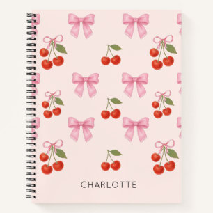 Cute Watercolor Cherry Bow Coquette Pattern Notebook