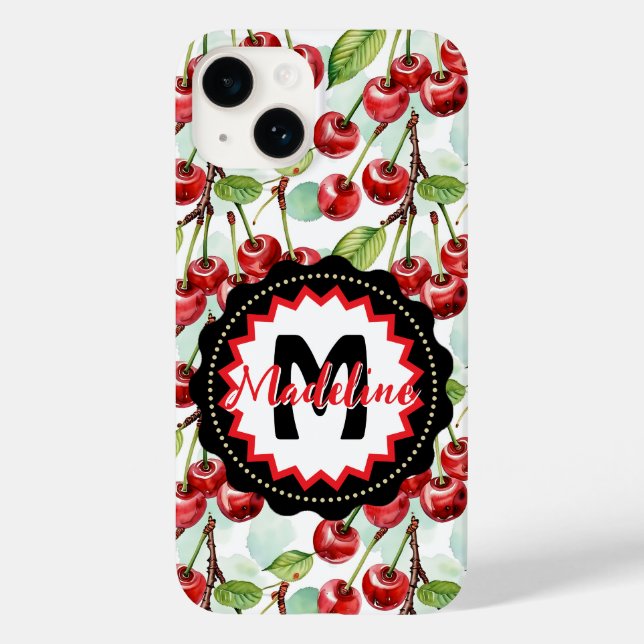 Cute Watercolor Cherry Pattern Personalized Case-Mate iPhone Case (Back)