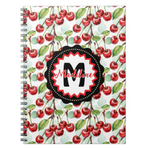 Cute Watercolor Cherry Pattern Personalized Notebook