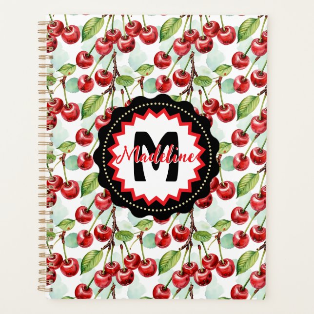 Cute Watercolor Cherry Pattern Personalized Planner (Front)