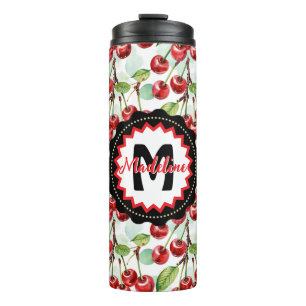 Cute Watercolor Cherry Pattern Personalized Thermal Tumbler
