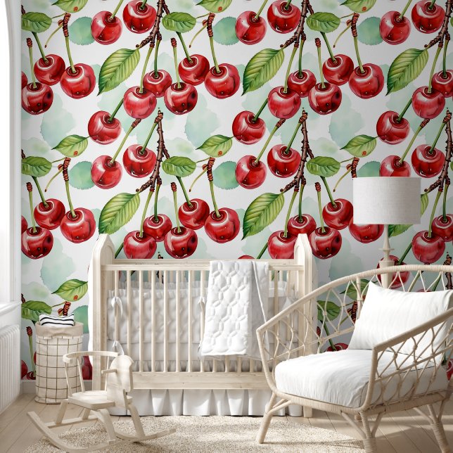 Cute Watercolor Cherry Pattern Wallpaper (Kids)