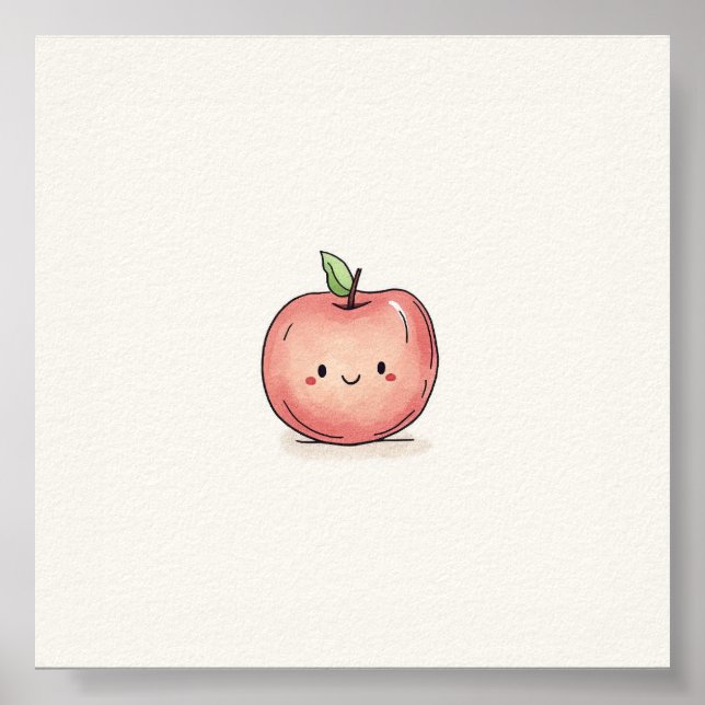 Cute Watercolor Chibi Apple Poster (Front)