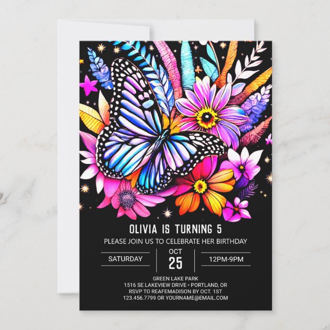 Cute Watercolor Chic Butterfly Birthday Invitation (Front)