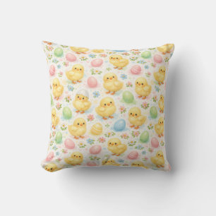 Cute Watercolor Chick & Egg Easter Throw Pillow
