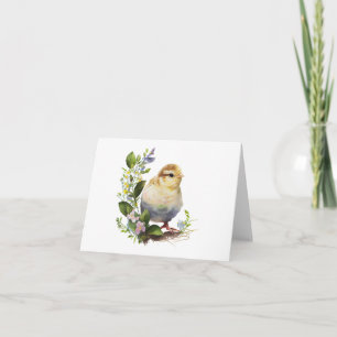 Cute Watercolor Chick with Flowers Card