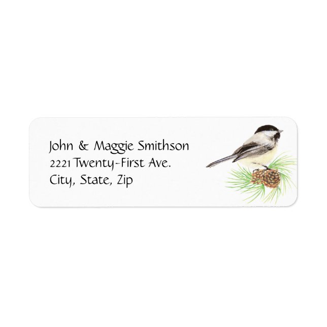 Cute Watercolor Chickadee Bird Pine Tree (Front)