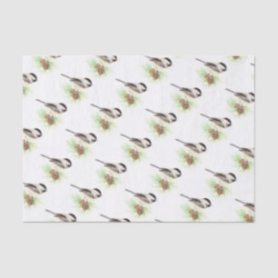 Cute Watercolor Chickadee Bird Pine Tree Tissue Paper