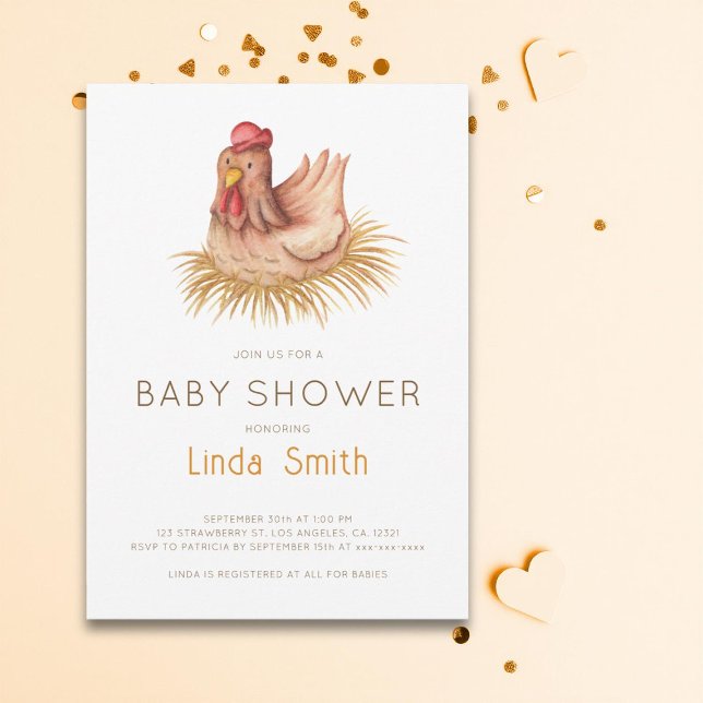 Cute Watercolor Chicken Baby Shower Invitation (Creator Uploaded)