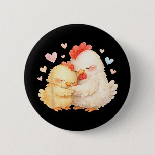 Cute Watercolor Chicken Gently Hugging _1 2 Inch Round Button