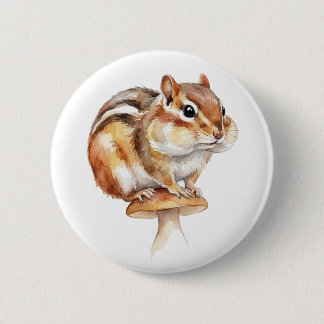 Cute Watercolor Chipmunk Woodland Animal Button