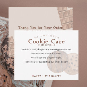 Cute Watercolor Chocolate Cookie Care Instructions Thank You Card