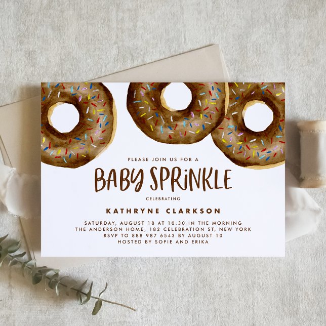 Cute Watercolor Chocolate Doughnuts Baby Sprinkle Invitation (Creator Uploaded)