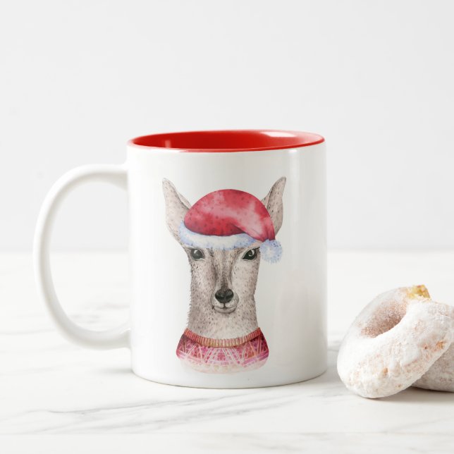 Cute Watercolor Christmas Deer Mug (With Donut)