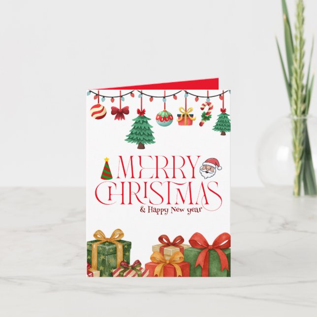 Cute Watercolor Christmas Gifts Folded Card (Front)