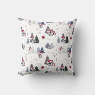 Cute Watercolor Christmas Holiday Penguin Pattern Throw Pillow