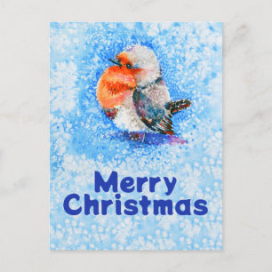 Cute Watercolor Christmas Robin Customizable Holiday Postcard