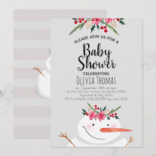 Cute Watercolor Christmas Snowman in Winter Invitation