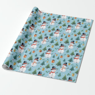 Cute Watercolor Christmas Snowman Wrapping Paper