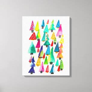 Cute watercolor Christmas trees Canvas Print