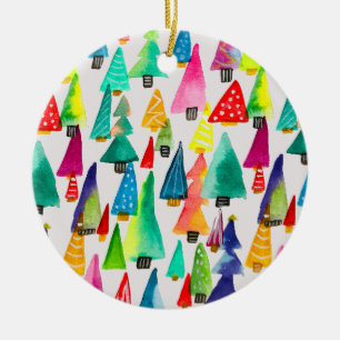 Cute watercolor Christmas trees Ceramic Ornament