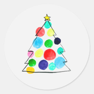 Cute watercolor Christmas trees Classic Round Stic Sticker