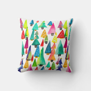 Cute watercolor Christmas trees Throw Pillow