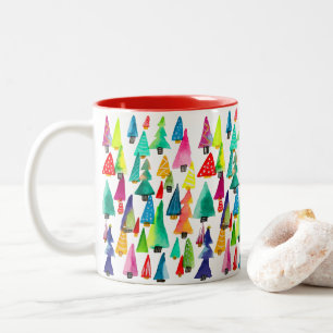 Cute watercolor Christmas trees Two-Tone Coffee Mug