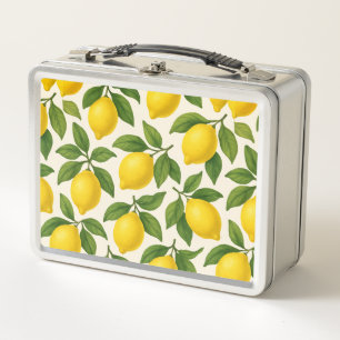 Cute Watercolor Citrus Lemon Patterned Metal Lunch Box
