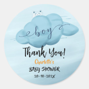 Cute Watercolor Cloud Baby Boy Shower Classic Round Sticker