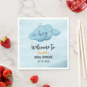 Cute Watercolor Cloud Baby Boy Shower Napkin