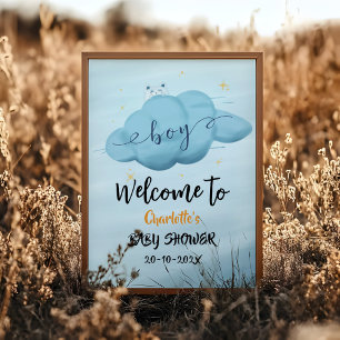 Cute Watercolor Cloud Baby Boy Shower Welcome Poster